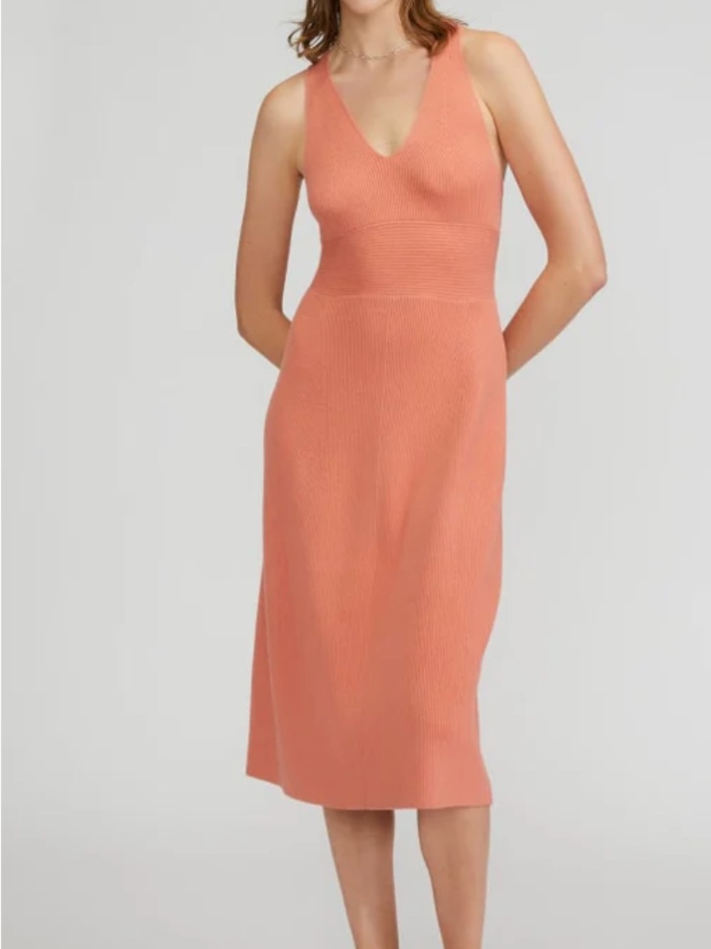 Everlane Ribbed V-Neck Sleeveless Midi Dress - Coral